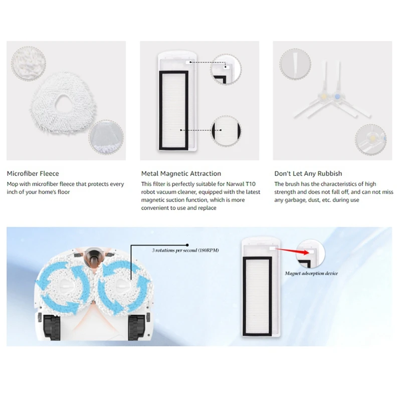 Kit de accesorios para Robot aspirador Narwal T10 J1 J2, filtro, paño de mopa, módulo de barrido y fregado, caja de polvo, 21 Uds.