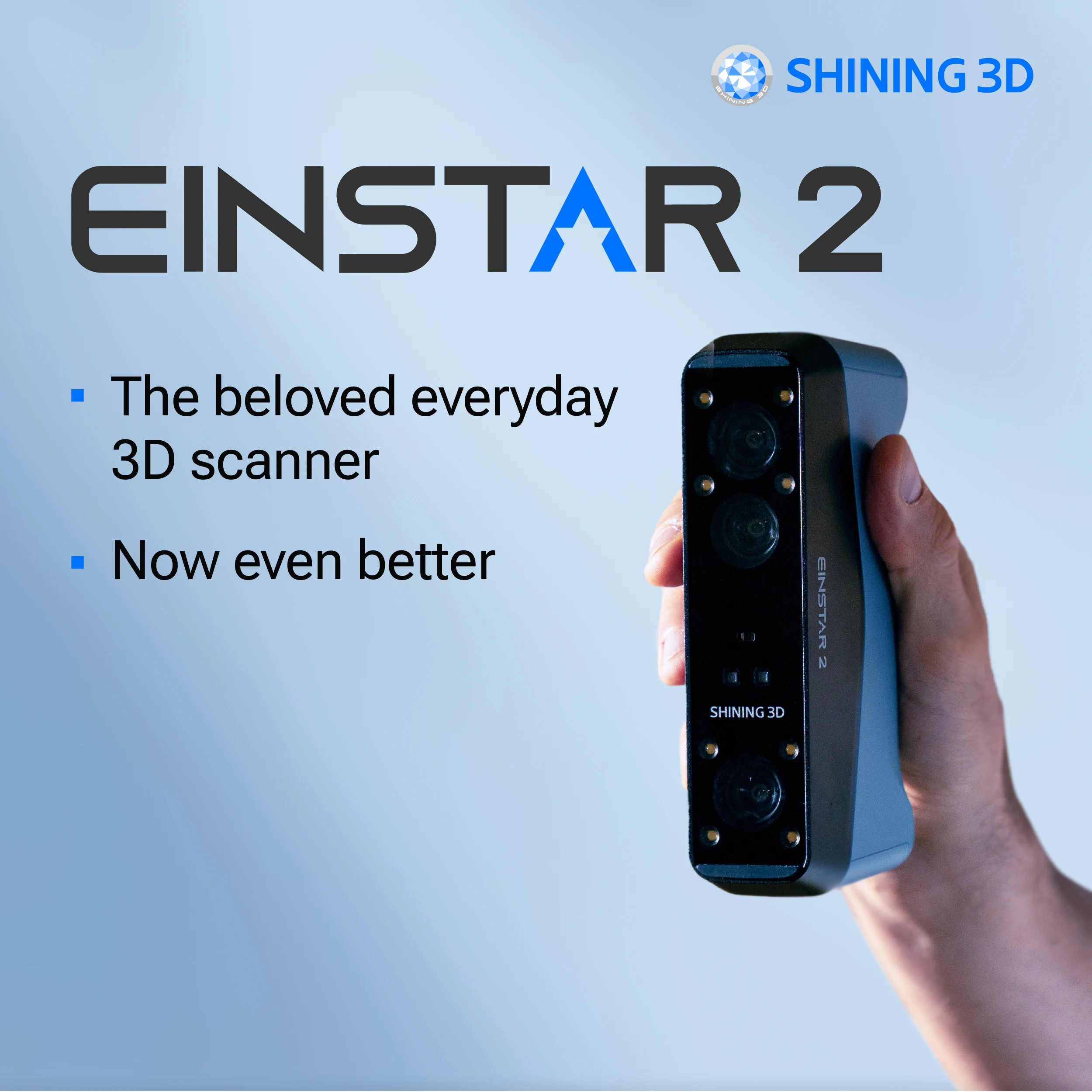 

SHINING 3D Scanner EINSTAR 2 Wireless 3D Scan High Accuracy Support Marker-Free Scanning 17 Blue Laser Line/NIR Light Scanner