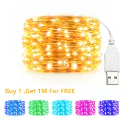5/10/20M USB LED String Lights Copper Silver Wire Garland Light Waterproof Fairy Lights For Christmas Wedding Party Decoration