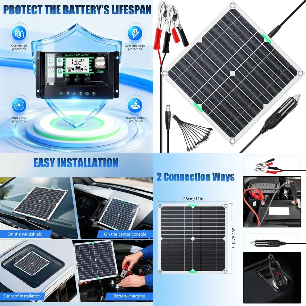 

Комплект солнечных панелей 12В 40Вт с интеллектуальным контроллером для подзарядки и обслуживания, водонепроницаемый, для автомобиля, лодки, автодома и мотоцикла