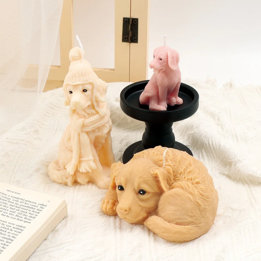 DIY acolchado posición tumbada perro molde de jabón de silicona lindo Animal resina jabón molde desgaste sombrero bufanda perro molde de yeso para decoración artística