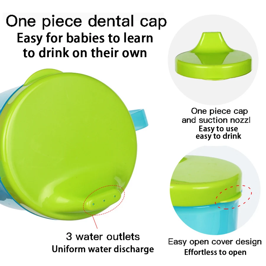 Baby drip proof and leak proof duckbill cup with lid and handle, cartoon pattern learning to drink duckbill cup, BPA free