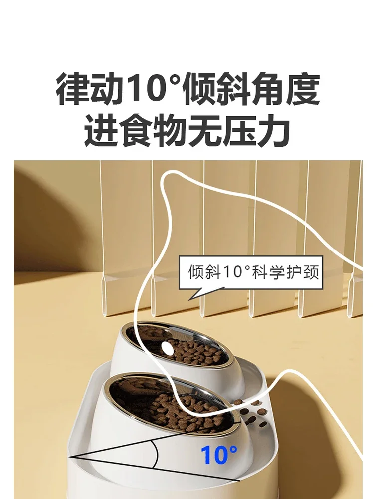 Cat and dog food basin heightened cat food bowl feeding water double bowl oblique mouth neck protection