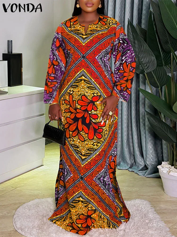 

Plus Size 5XL VONDA Woman Dresses Printed Maxi Sundress Summer Party Vestidos 2025 Casual Loose Robe V Neck Sundress Oversized