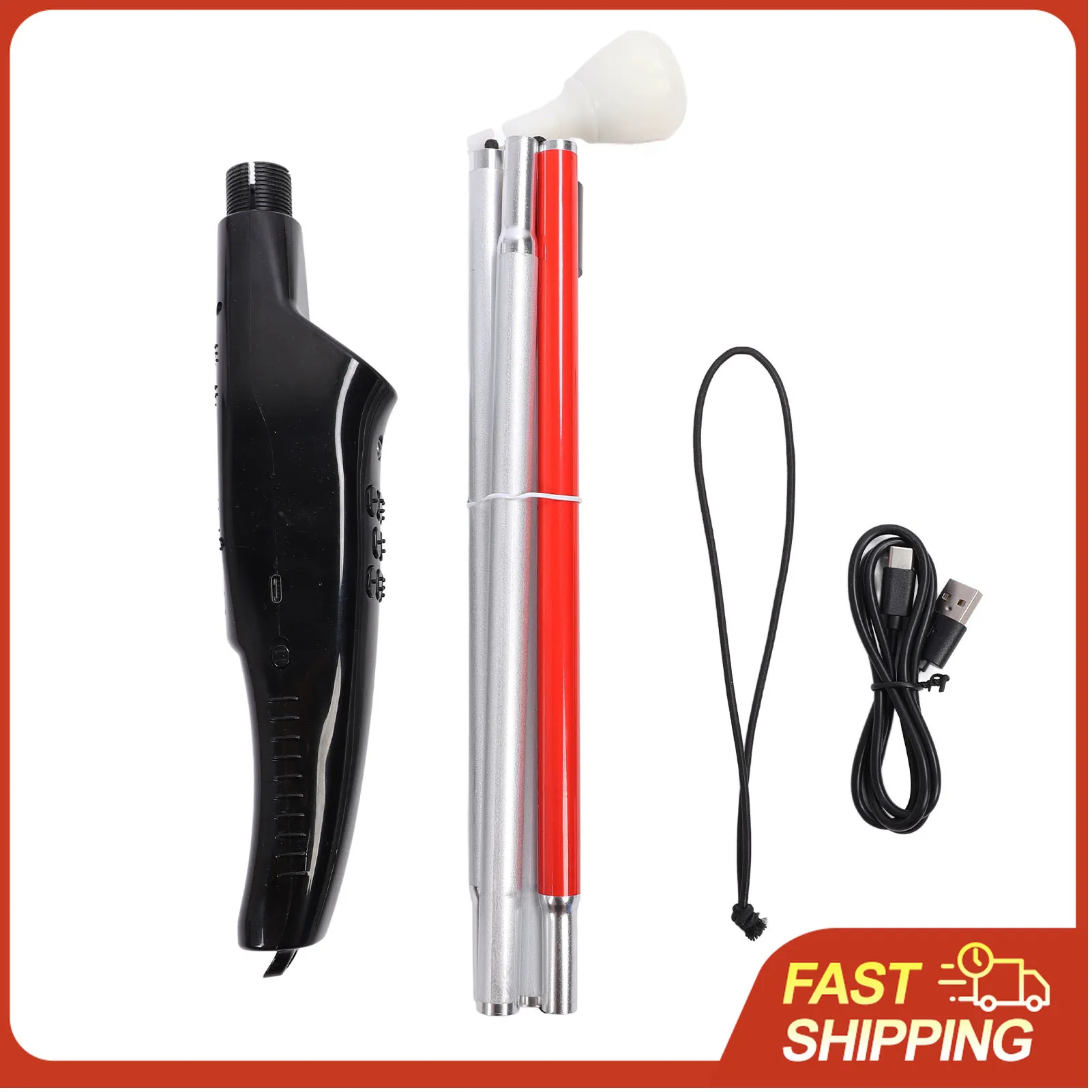 Electronic Blind Cane Quick Expansion Foldable Red Reflective Film Walking Blind Stick Obstacle Detection for Outdoor Use