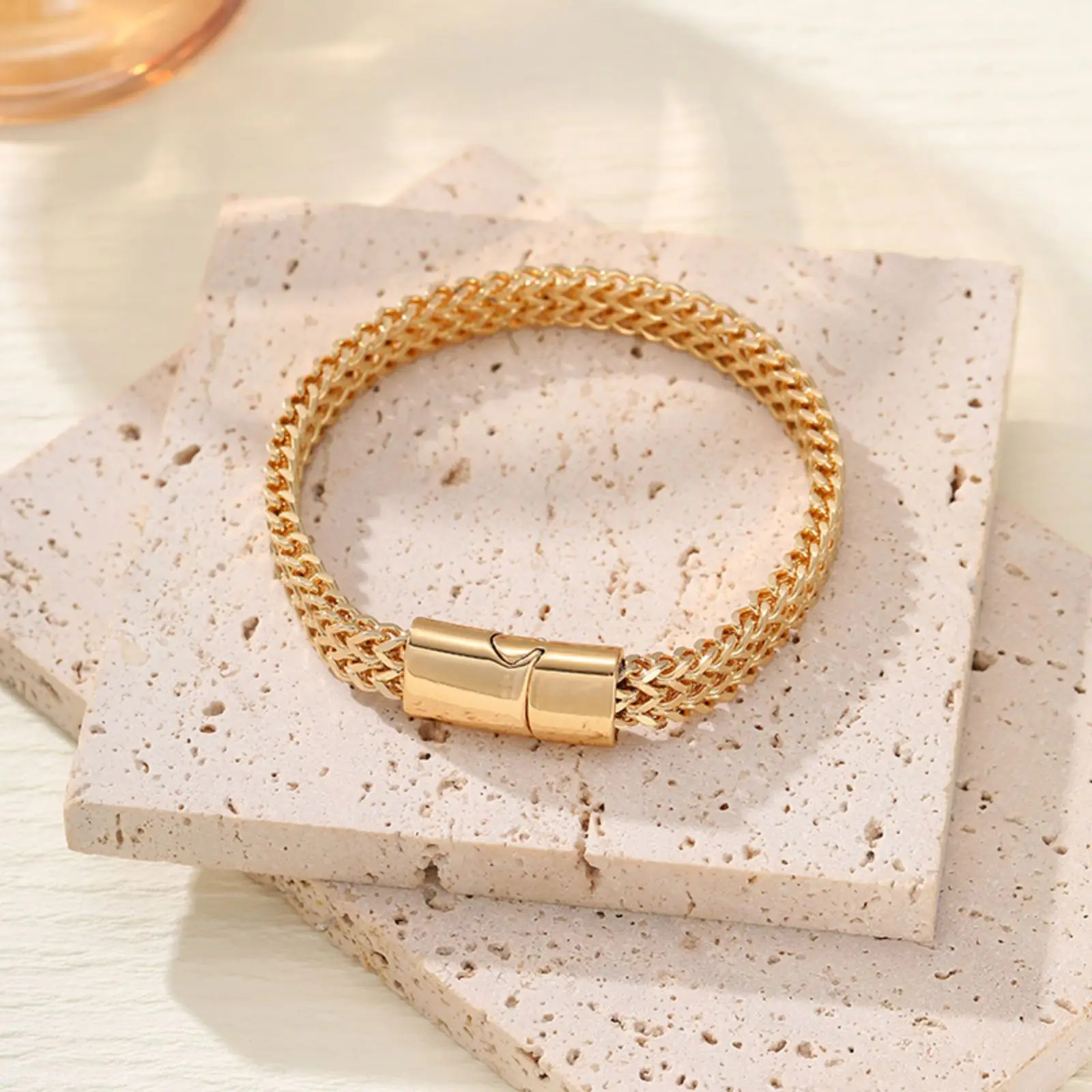 Hip-Hop Edelstahl Dicke Kettenarmband für Damen und Herren in Goldfarbe, Modisches Schmuckzubehör – Detail 6