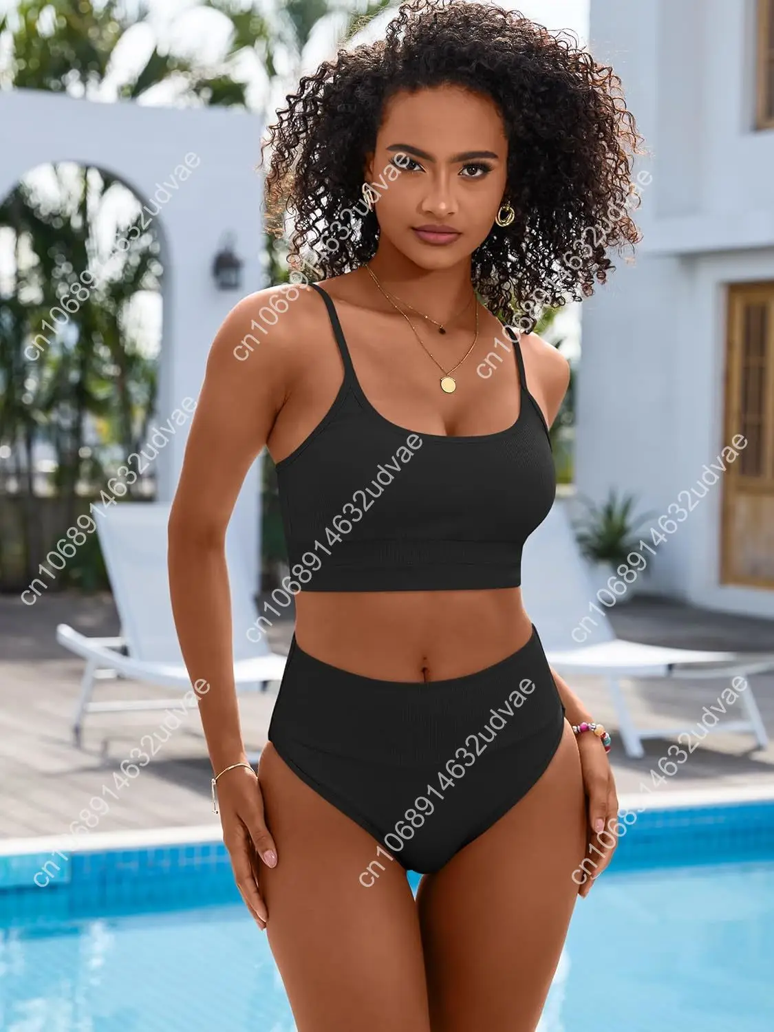 Bikini Sets for Women 2 Piece High Waisted Tummy Control Color Block Summer Beach Swimsuit Ribbed Swim Bathing Suit