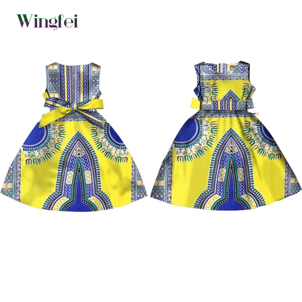 Fashion Girls African Dresses Vestidos Kanga Clothing Dashiki African Wax Print Sleeveless A-line Dresses African Clothes WYT57