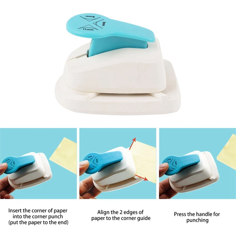 Corner Rounder Mini Corner Trimmer Punch R5/R8/R11mm Round Corner DIY Paper Card Photo Planner Cutting Supplies White+Blue