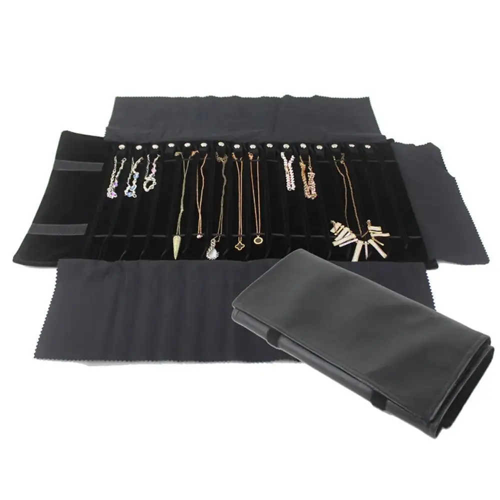 

Velvet Jewelry Storage Roll Bag Portable Foldable Black Jewelry Storage Bag Jewellery Display Holder Necklace Chain Bracelet