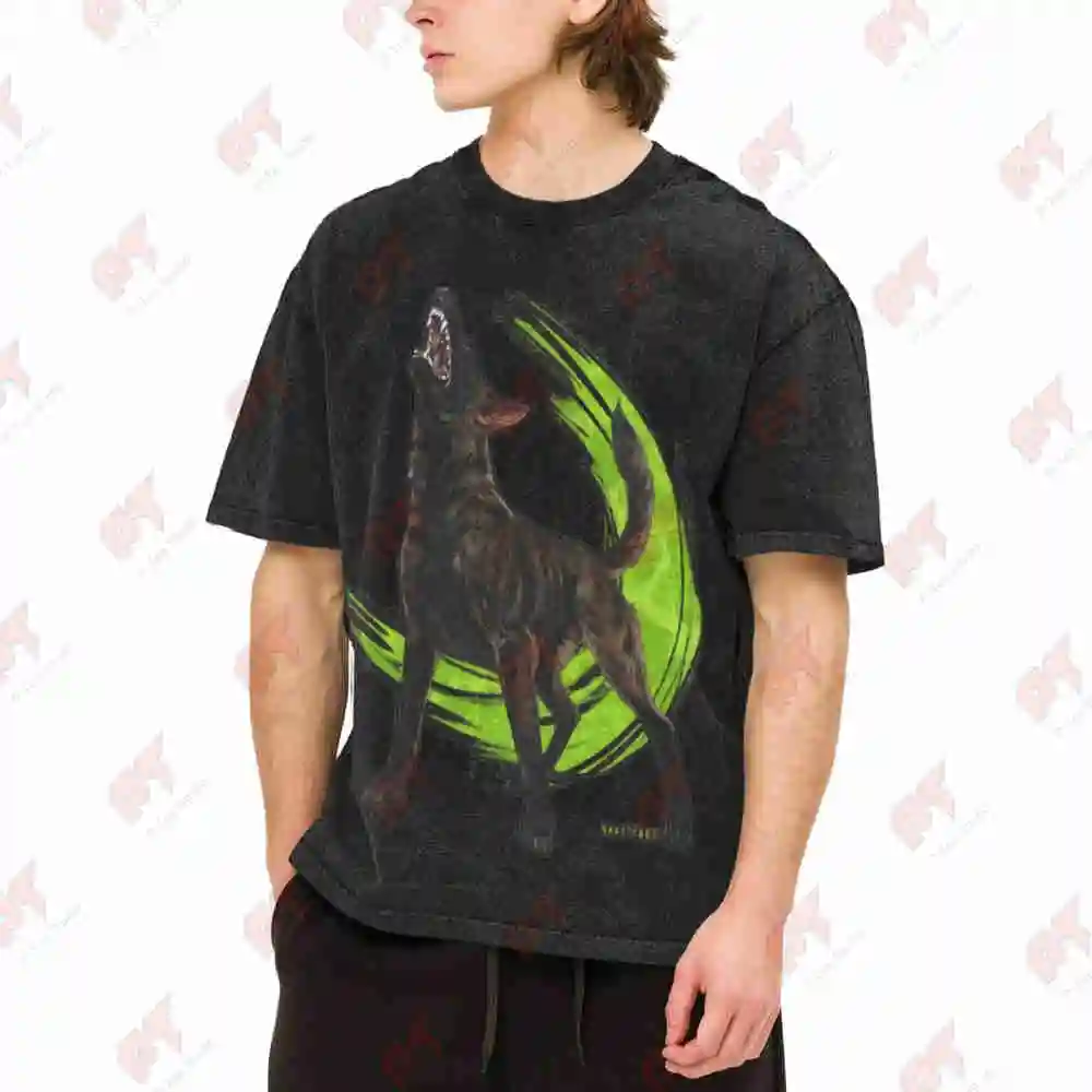 Dutch Shepherd Lycan Werewolf Dog Vintage Washed Tee Pure Cotton T-Shirt