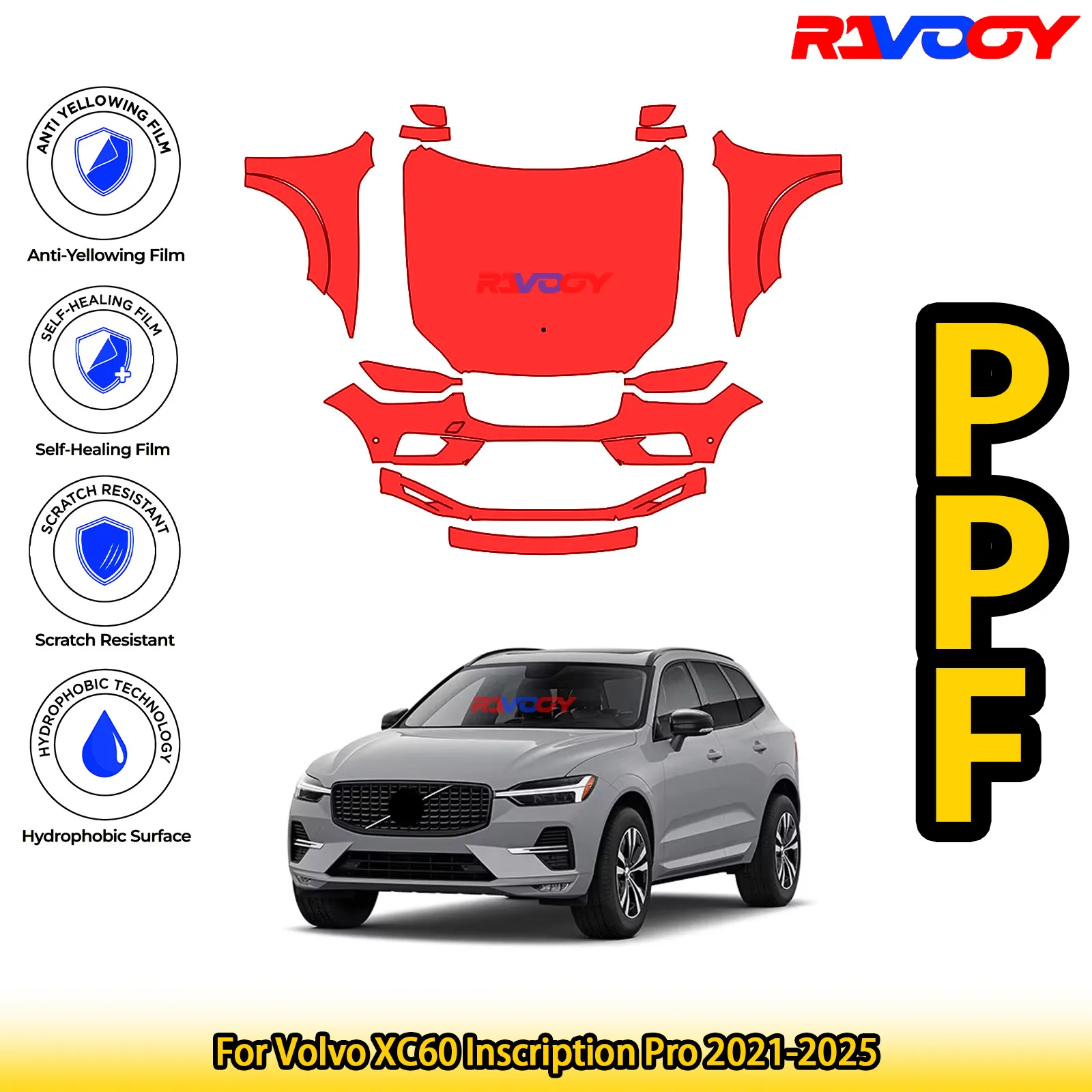 

Для Volvo XC60 Inscription Pro 2021-2025 глянцевая матовая черная предварительно вырезанная передняя защитная пленка PPF Kit