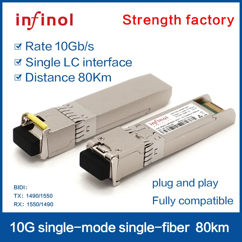 Transceiver Sfp 10G BIDI 80km Moduł optyczny SFP Moduł nadawczo-odbiorczy światłowodowy 1490/1550 nm Złącze LC Moduł DDM SfFP