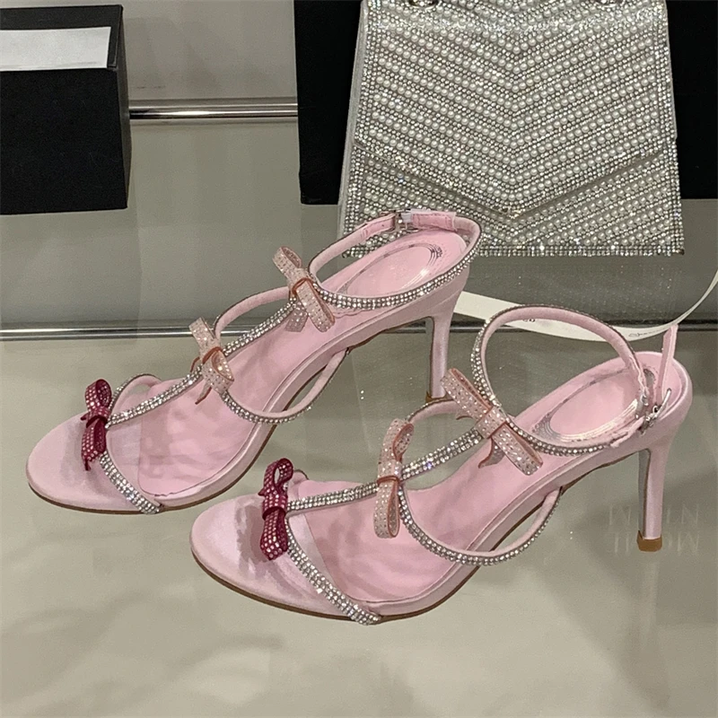 Eilyken Street Style Kristall Schmetterling-knoten Schmale Band Frau Sandalen Sexy Dünne High Heels Schnalle Bankett Party Schuhe