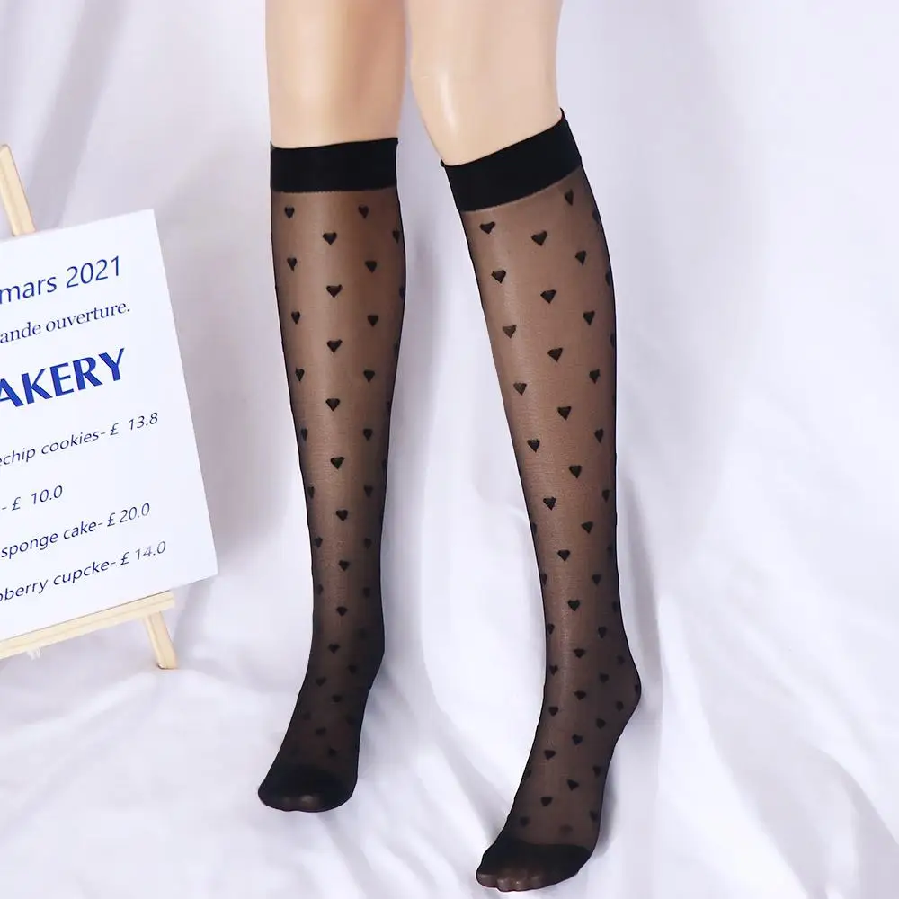 Cute Love Heart Ultra-Thin Girls Gift Glass Filament Women Stockings Korean Style Lolita Calf Socks Long Tube Hosiery