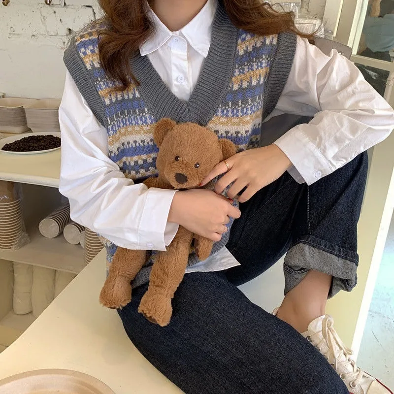 

Striped Sweater Vest Women Panelled Japanese Style Knitwear Vintage Students All-match Trendy Popular Leisure Preppy Spring Ins