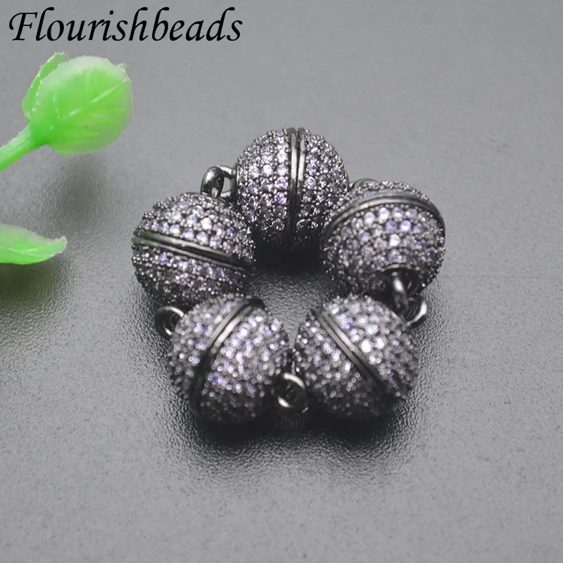 Good Quality 10mm Round Strong Magnetic Clasps Paved CZ Beads Connected for DIY  Jewelry Bracelet 10pcs/lot