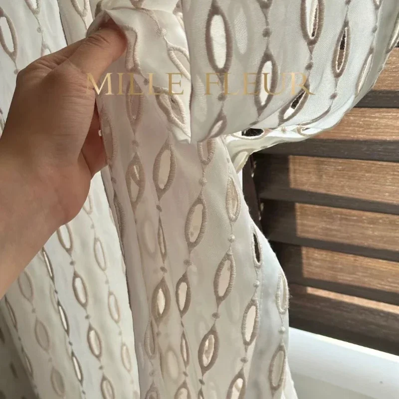 Hollowed-out Handmade Embroidered White Gauze Curtain for Living Room Bedroom French Window Balcony Bay Window Customized