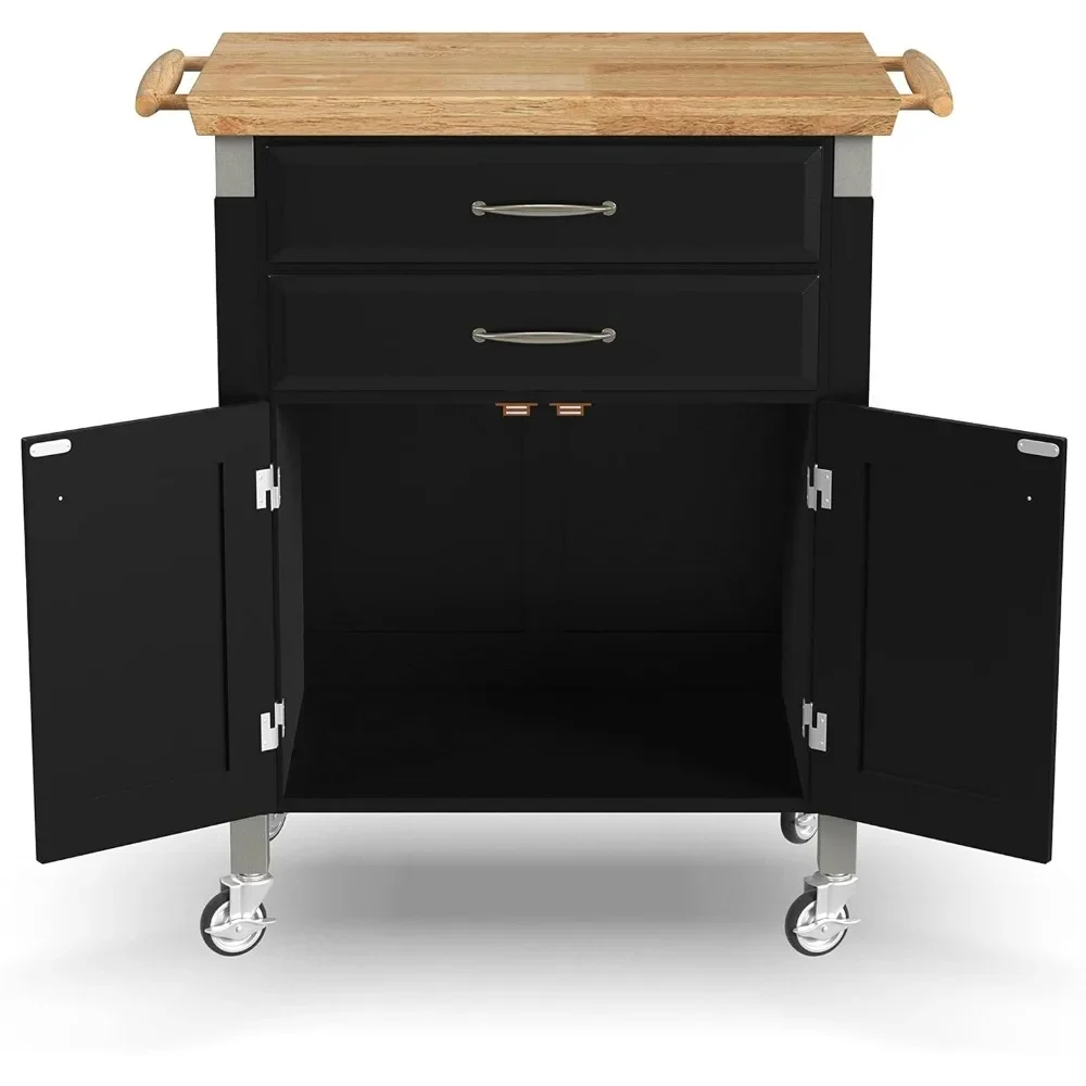 Dolly Madison Prep and Serve Kitchen Cart with Natural Top, Locking Casters, Two Drawers, Two Storage Cabinets