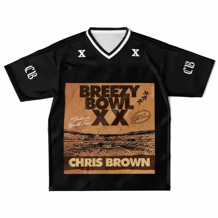 

Крис Браун Breezy Bowl XX Tour Футболка с коротким рукавом Бейсбольный трикотаж Уличная одежда Хип-хоп Бейсбольная форма Повседневная спортивная одежда