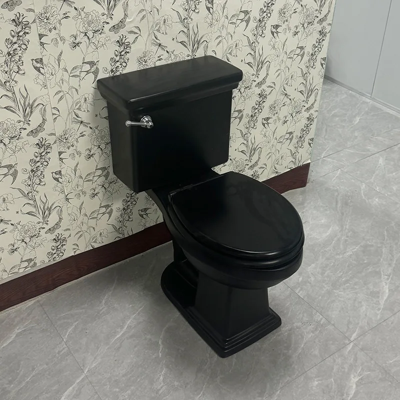 

Черный цельный унитаз в европейском и американском стиле в стиле ретро с крышкой из массива дерева
