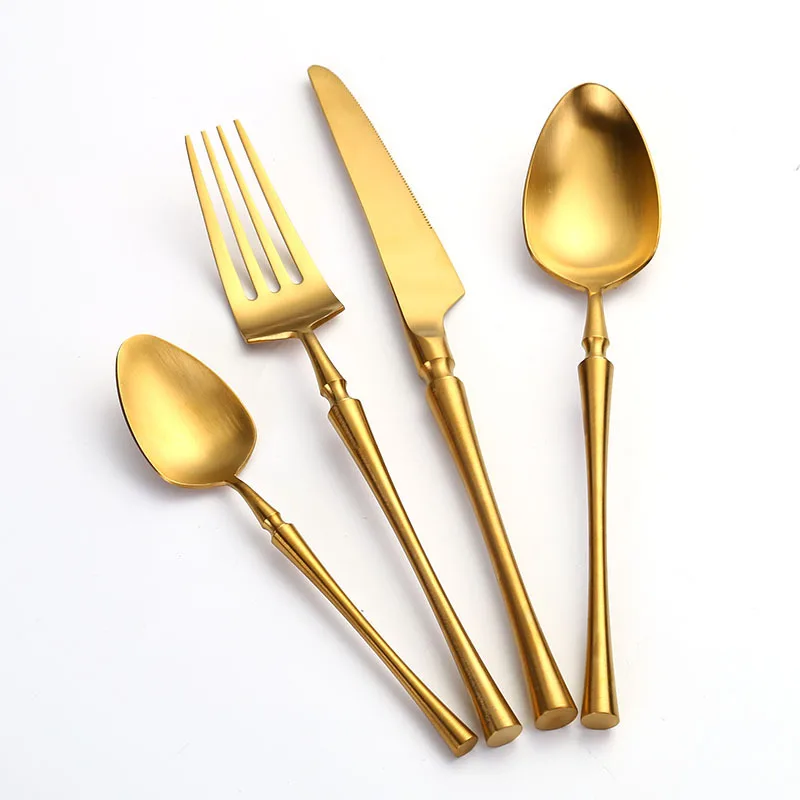 24/30pcs Matte Tableware Cutlery Set 304 Stainles Steel Knife Spoon and Fork Set Gold Dinnerware Kitchen Accessories Wholesale