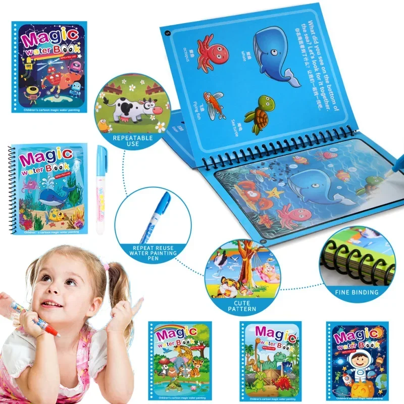 Drawing Coloring Books for Kids Magic Water Book with Pen 2 To 4 Years Old Children Learning  Education Toy Baby Montessori Toys