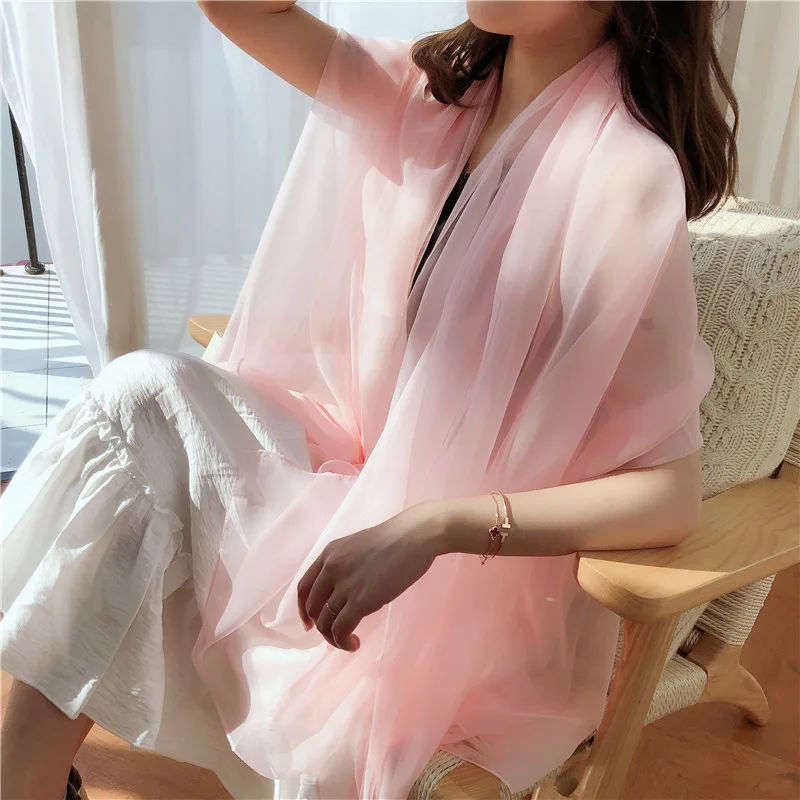 Spring And Summer Light Chiffon Gauze Ultra-thin Solid Color Ice Silk Neck Long Beach Sunscreen Shawl Hijab Beach Towel