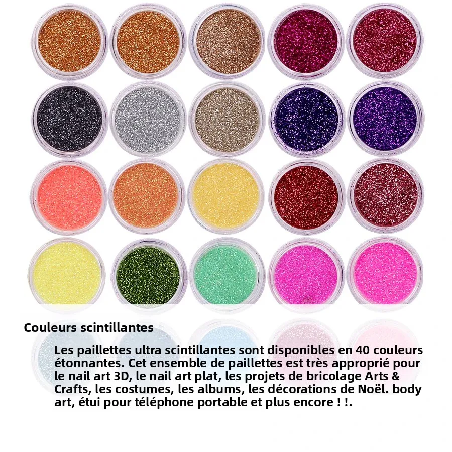 مجموعة لامعة للأظافر مكونة من 40 لونًا، بودرة لامعة لفن الأظافر الجميلة لفن الجسم والحرف اليدوية وديكور الأطراف ومكياج المهرجانات #4