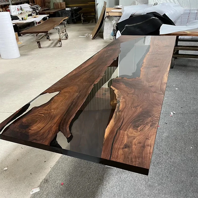 Epoxy resin river desktop solid wood big board wave log tea table creative whole furniture Outdoor Hotel Modern Custom