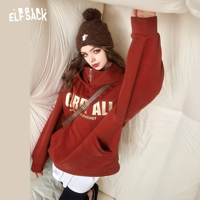 ELFSACK Christmas Graphic Fleece Hoodies Women 2023 Winter Plus Size Long Sleeve Designer Tops