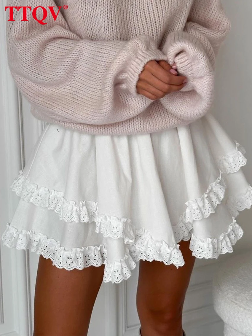 

TTQV Casual Loose White Women's Skirt 2024 Fashion High Waist Mini Skirts Elegant Classic Pleated Skirt Female Clothing