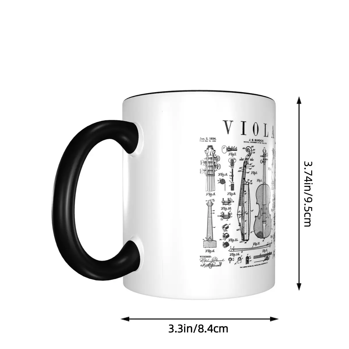 Viola Player Musician Musical Instrument Vintage Patent Mug Ceramic Coffee Cups Tea Mugs Milk Cup Drinkware Gifts for Woman Man