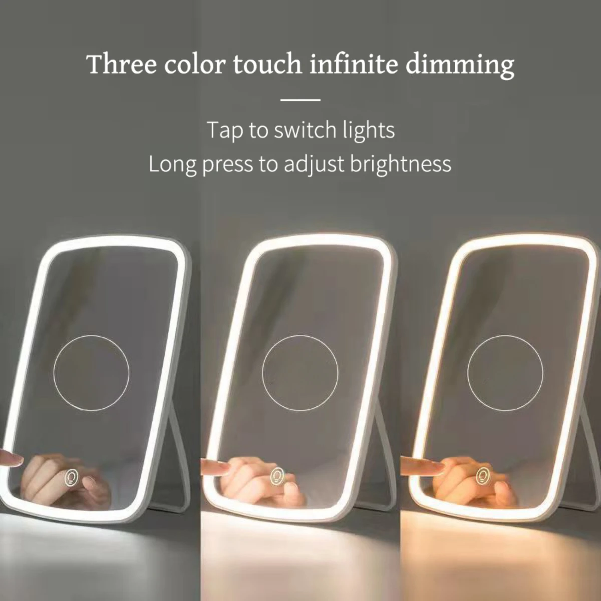 Tragbarer Make-up-Spiegel mit LED-Licht, 3-Farben-Licht, Kosmetikleuchte, zusammenklappbarer Schminkspiegel, Licht, Beauty-Tools