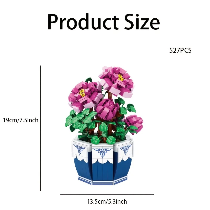 Flower Bouquet Exquisite Peony Building Blocks Kit Flower Home Decoration Bricks Set Gift for Valentine's Day Mother's Day Adult