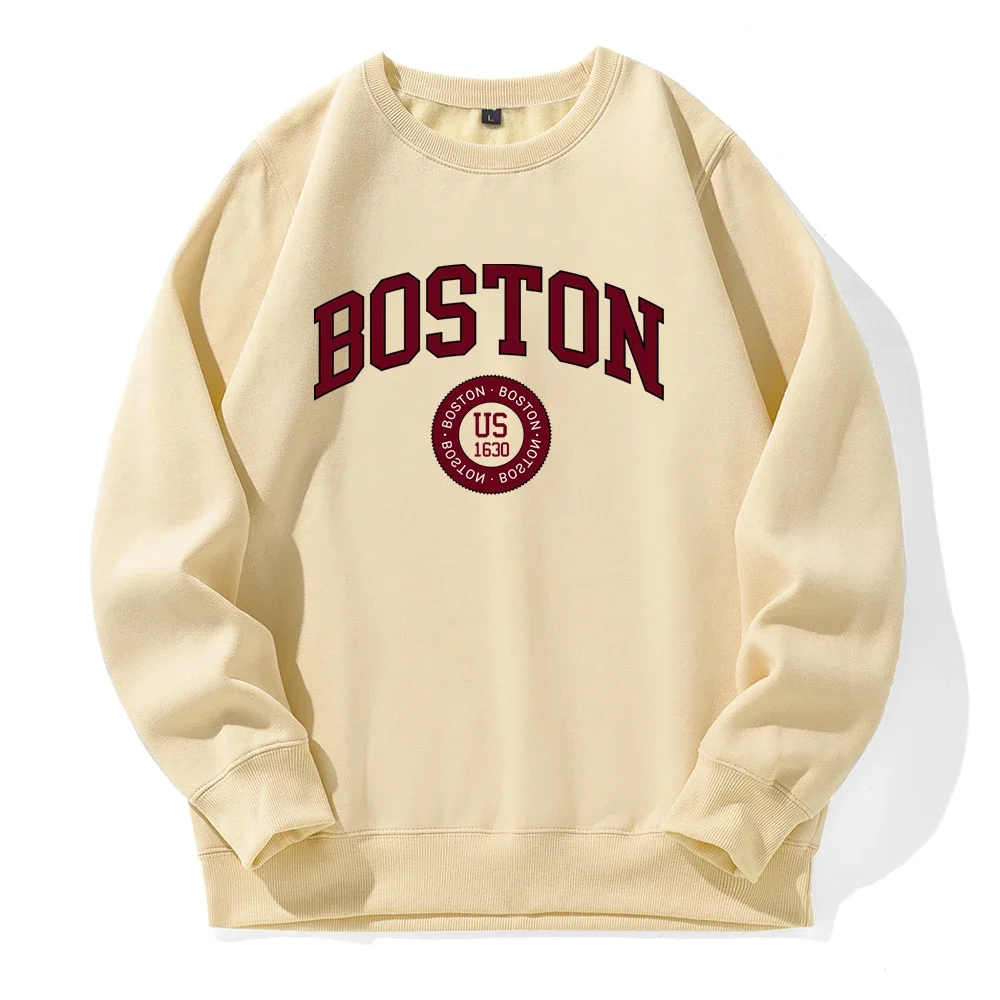 Boston City Us Founded In 1630 Men Hoody Warm Spandex Crew Neck Tracksuit Fashion Classic New Hoodie Sports Street Loose Hoodies