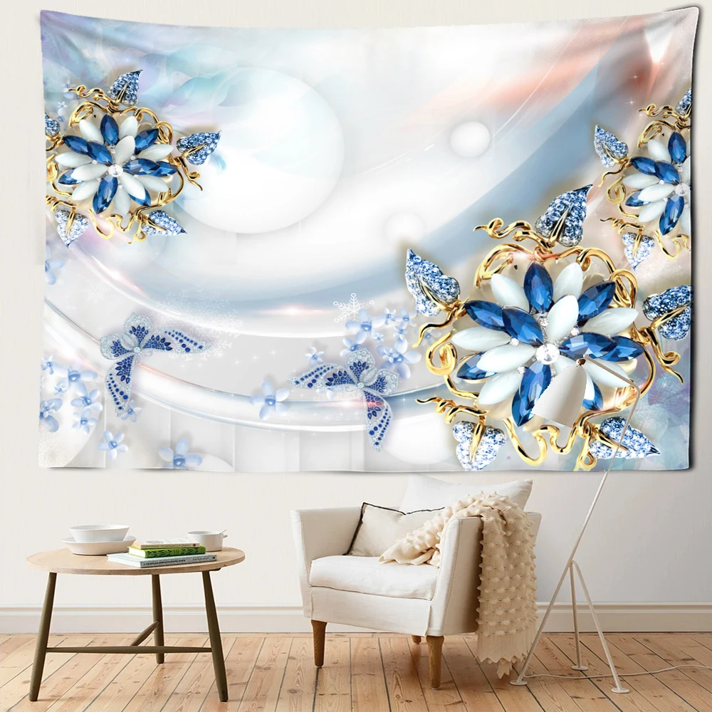 White Blue Butterfly Flower Tapestry Wall Hanging Minimalist Art Hippie Tapiz Bohemian Living Room Home Decor