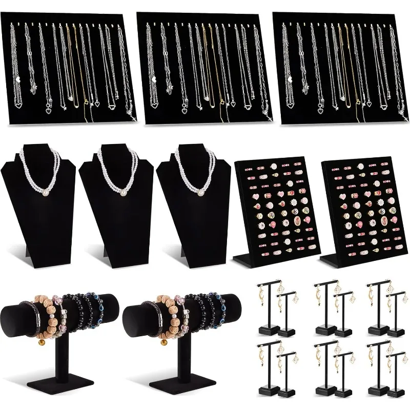 22 Pcs Velvet Jewelry Display Set Jewelry Display for Selling Necklace Stand Bracelet Holder T Shape Earring Stand