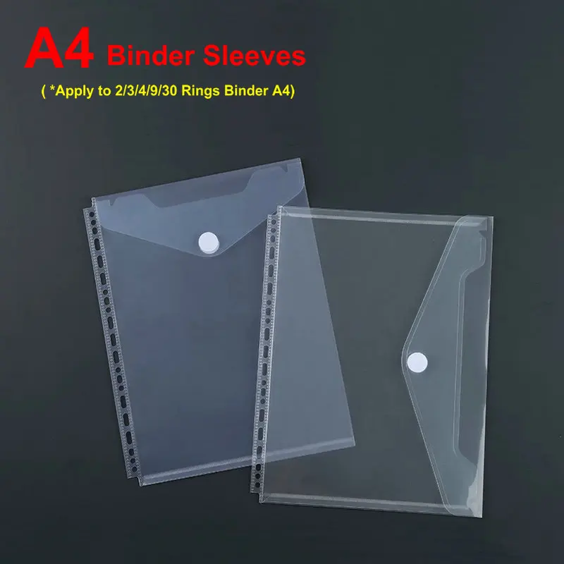 5pcs A4 Binder Sleeves Transparent Velcro Loose-leaf File Bag Horizontal/Vertical Document Storage Bag A4 Sheet Protector