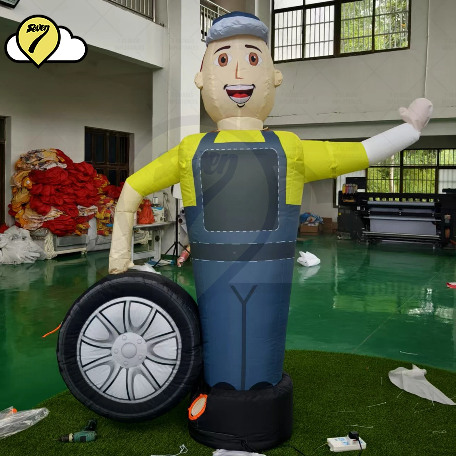 Inflatable Waver Arm Man Air Sky Dancer Car Wash Service Decor With Auto Tire Welcome Advertising Outdoor Auto Show Sale Promote