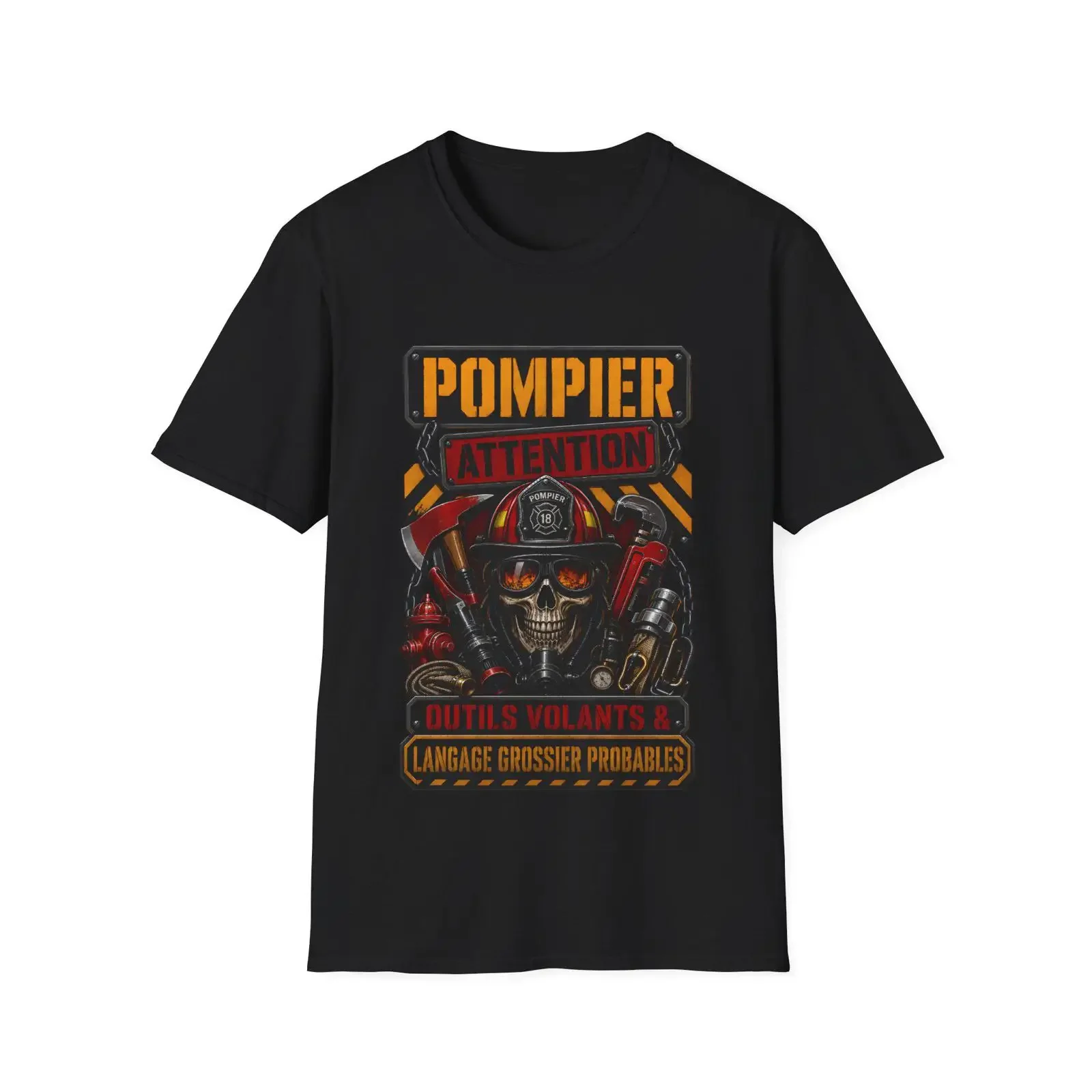 Pompier Attention T Shirt outils volants langage grossier probables vintage Washed Stylish streetwear Comfortable Versatile