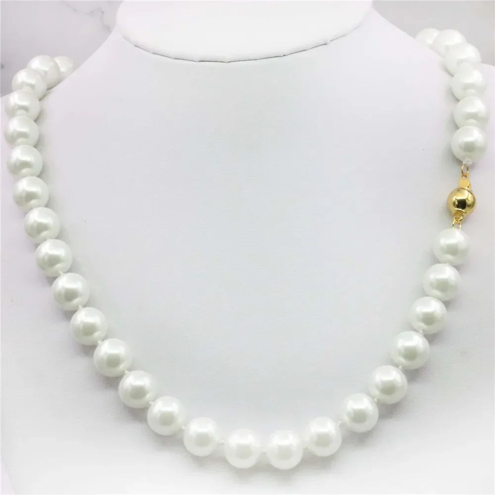 wholesale and retail product beautiful 10MM White Pearl Shell Necklace Fashion Jewelry Making Design Christmas gift 18inch WJ336