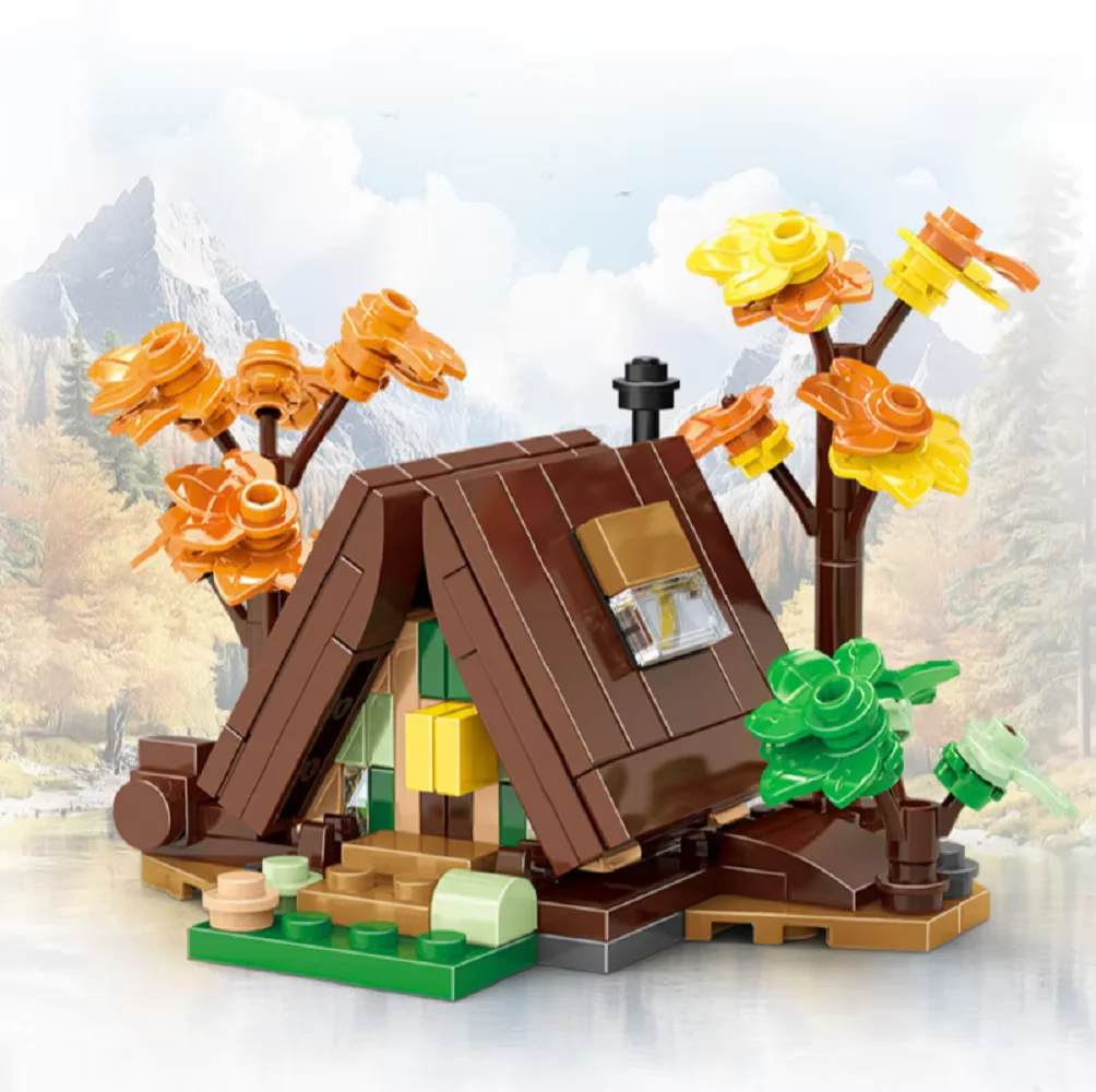 DIY Creative Mini Building Block Decoration Cherry Tree House Forest Wooden Castle Model Assembly Toy Romantic Gift for Girls