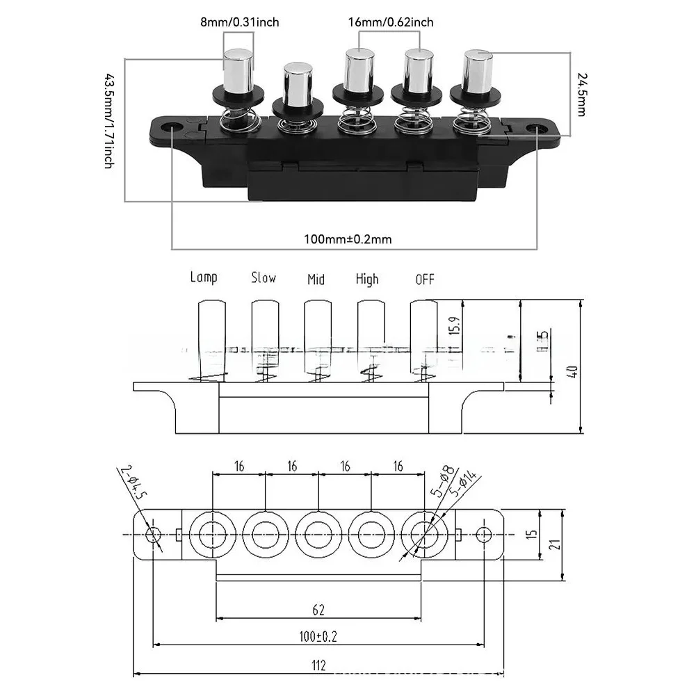 For Range Hood Push Button Controller Featuring 5 Keys and 3 Adjustable Airflow Levels AC 250V 4A For Standard Panel Fit