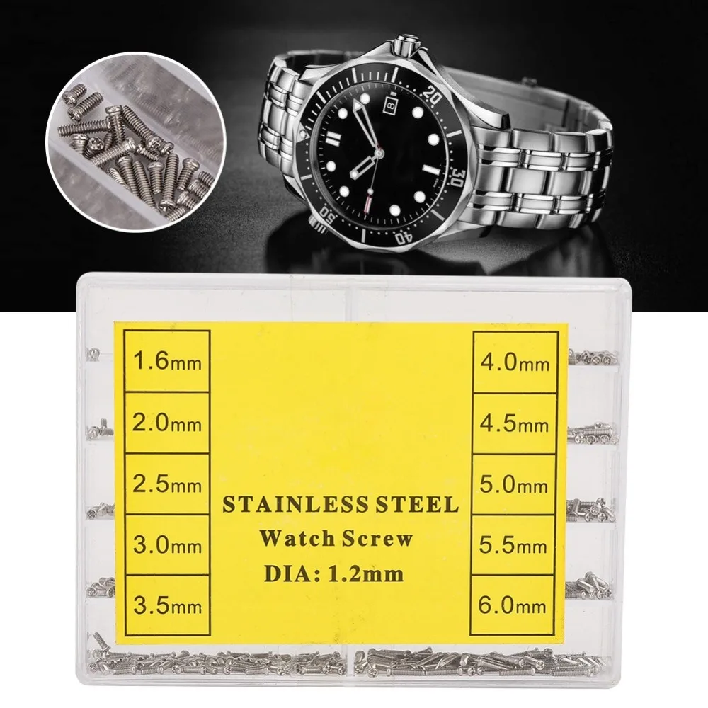 Винт для часов с крестообразной головкой, размер 1,6-6,0 мм, пластиковая коробка, винт из нержавеющей стали, винт для браслета из нержавеющей стали, ремонт часов