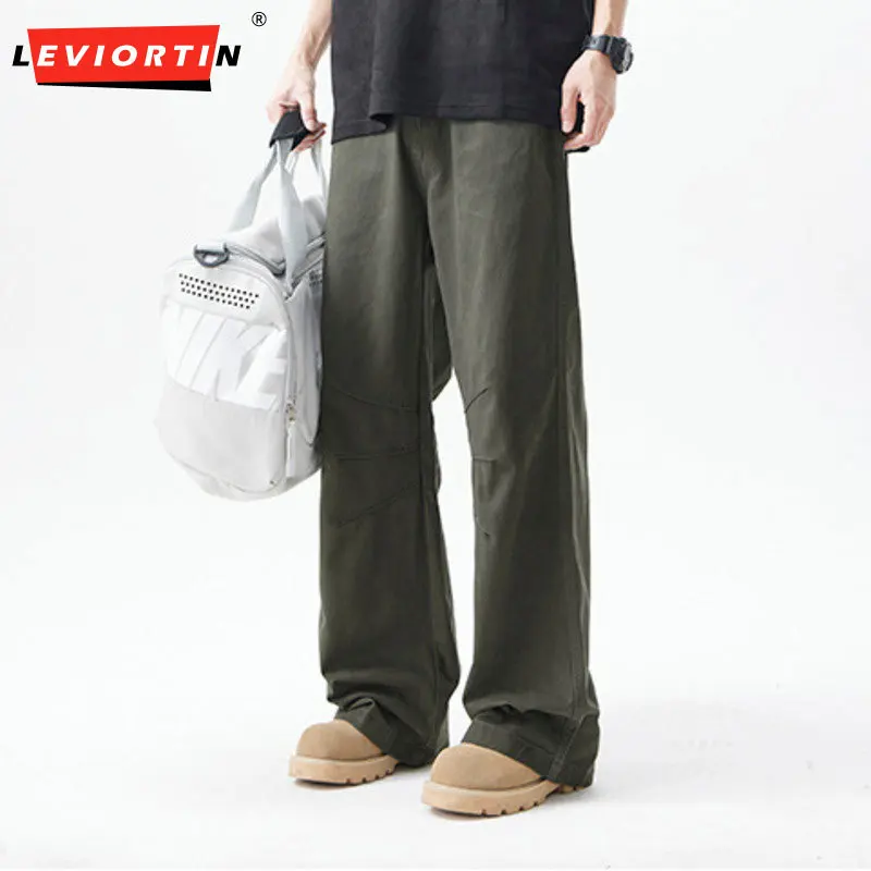 

Мужские осенние американские повседневные брюки Maillard нового дизайна, модные универсальные хлопковые свободные утягивающие высокие расклешенные брюки