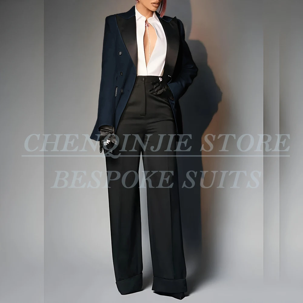 Elegant Women's Suits Blazer Luxury Double Breasted Peak Lapel Slim Fit Clothing Customized Office Lady 2 Piece Jacket Pants Set