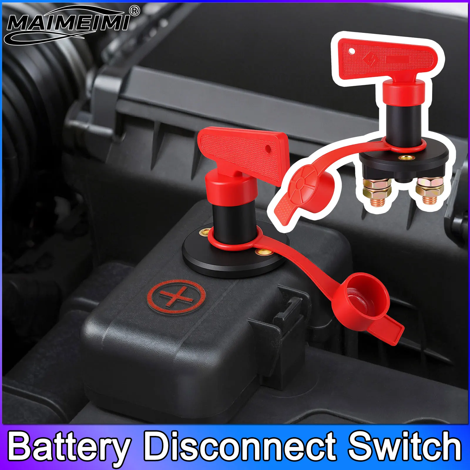  1pc Battery Disconnect Switch Car Rotary Power Switch Truck Boat Vehicle Modify Isolator Disconnector With Red Key Cut Off