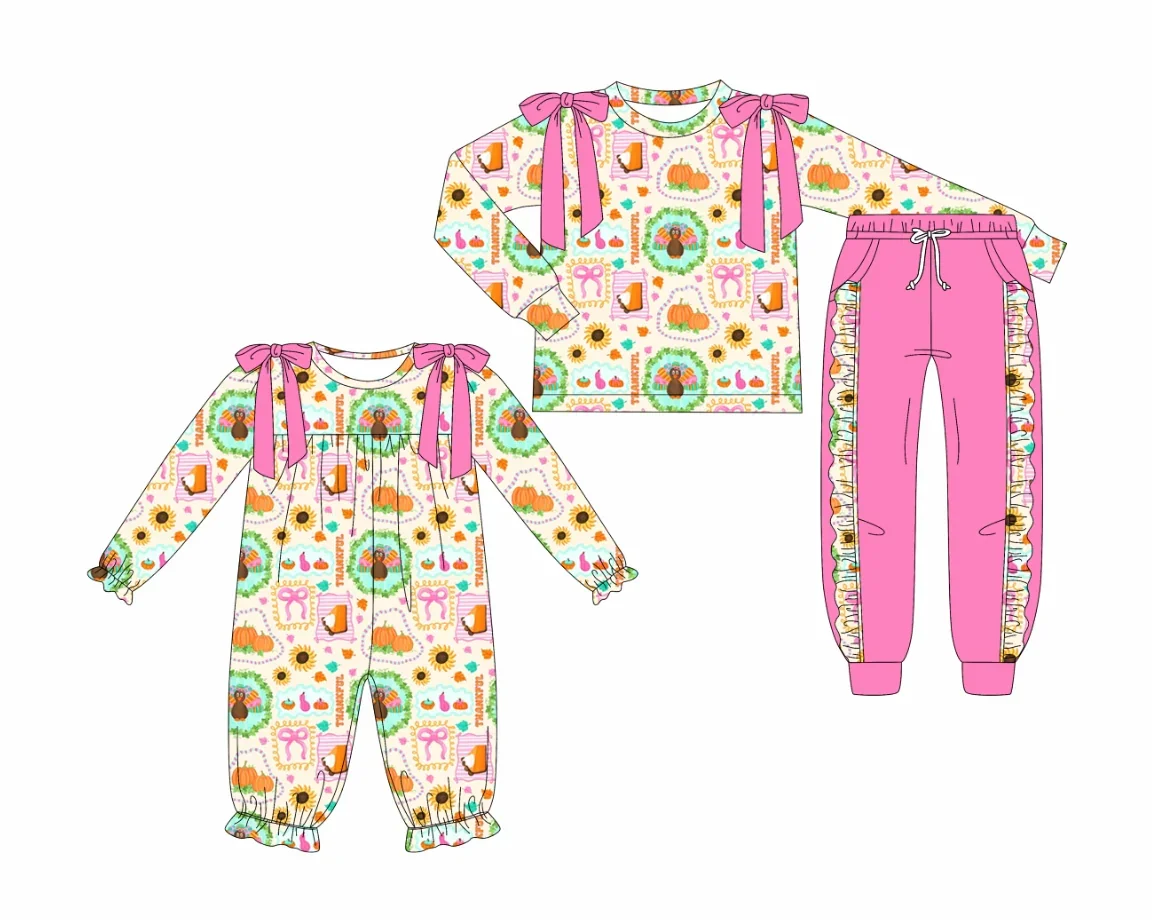 الرضع Sibing دعوى هالوين طفل فتاة الملابس الزي الشكر تركيا طباعة رومبير الطفل 2 قطعة مجموعة #2