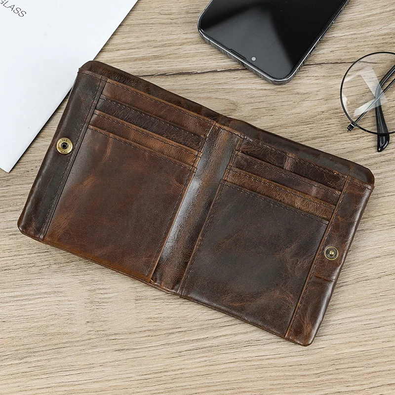Newsbirds skórzany krótki portfel portmonetka Bifold etui na monety krótka torebka męski skórzany portfel męski prawdziwy portfel z zamkiem błyskawicznym ze skóry bydlęcej